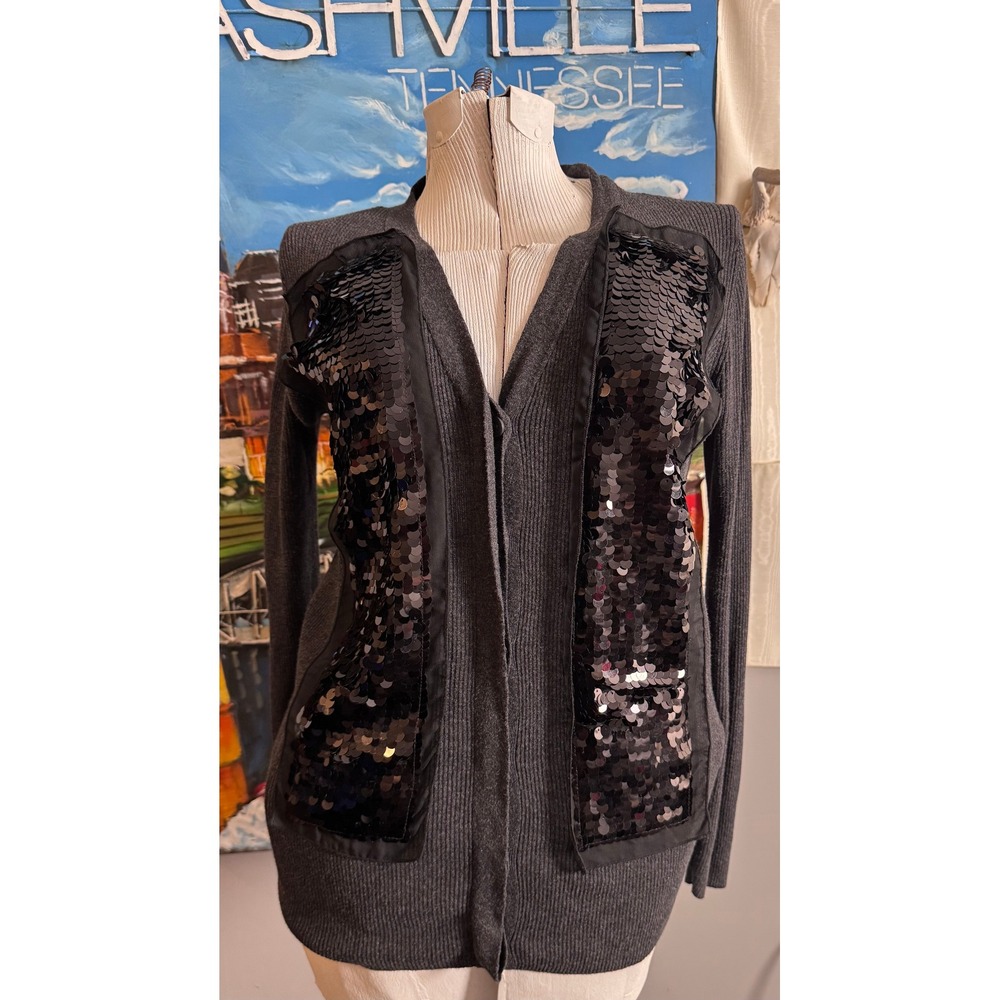 Simply Vera‎ Vera Wang Gray Sequin Cardigan Sweater Size M